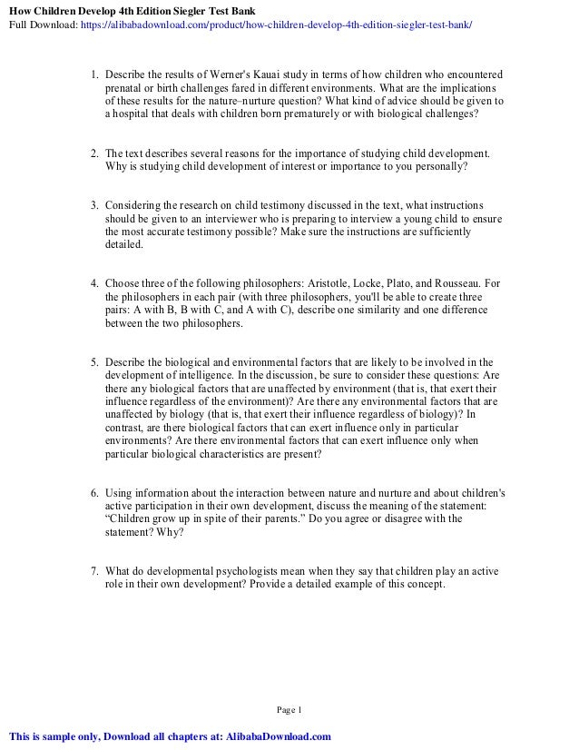 How Children Develop 4th Edition Siegler Test Bank