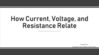 How Current, Voltage, and
Resistance Relate
Prepared by:
Emmanuel Oliver Mallari & Max Pasion
 