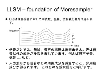 LLSM C foundation of Moresampler
 LLSM ϸˌܲλ仯ȡä


ǤϡoՓ٬Fϳޤϱ
γɷ֤ޤƤޤПo
 .... ʤɡ

Τ鱶ʤɤڳɷ֤p㤹ȡ
ɷ֤äޤ Τɷ֤ȺӤޤ
time
frequency
1st
2nd
3rd
...
 
