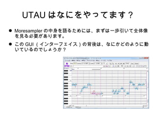 UTAU ϤʤˤäƤޤ
 Moresampler Z뤿ˤϡޤһiȫ
ҊҪޤ
  GUI 󥿩`եαϡʤˤɤΤ褦˄
ƤΤǤ礦
 