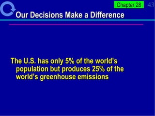 Our Decisions Make a Difference  The U.S. has only 5% of the world’s population but produces 25% of the world’s greenhouse emissions  