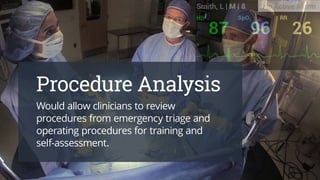 Procedure Analysis 
Allows clinicians to review emergency 
triage and operating procedures for 
training and self-assessme...