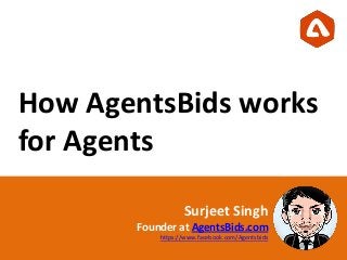 How AgentsBids works
for Agents
Surjeet Singh
Founder at AgentsBids.com
https://www.facebook.com/Agentsbids
 
