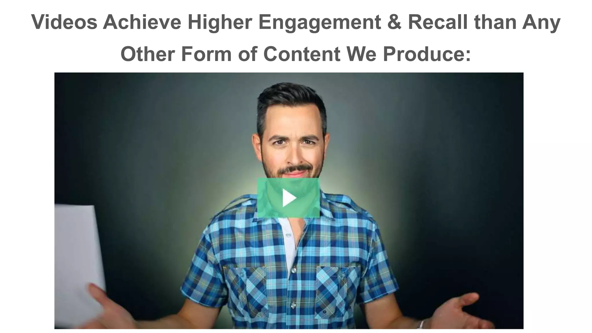 Videos Achieve Higher Engagement & Recall than Any
Other Form of Content We Produce:
 