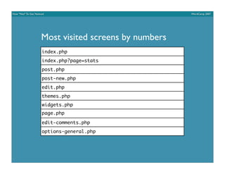 How *Not* To Get Noticed                                WordCamp 2007




                      Most visited screens by nu...