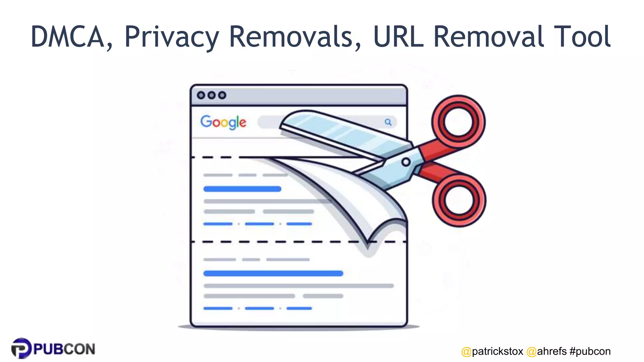 @patrickstox @ahrefs #pubcon
DMCA, Privacy Removals, URL Removal Tool
 