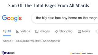 @patrickstox @ahrefs #pubcon
Sum Of The Total Pages From All Shards
 