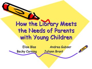 How the Library Meets the Needs of Parents with Young Children Elise Blas  Andrea Gubser Becky Corning  Juliann Brant  