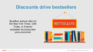 BookBub | The leading service in ebook price promotions!
BookBub authors often hit
the New York Times, USA
Today, or Amazon
bestseller list during their
price promotion
How to Amplify your Ebook Price Promotions | 7
Discounts drive bestsellers
 