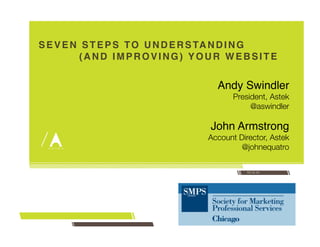 SEVEN STEPS TO UNDERSTANDING 
" " "(AND IMPROVING) YOUR WEBSITE" 
Andy Swindler! 
President, Astek 
@aswindler 
John Armstrong! 
Account Director, Astek 
@johnequatro 
10.14.14 
 