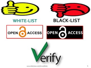 WHITE-LIST BLACK-LIST
9www.slideshare.net/AhmedRefat
 