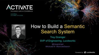 How to Build a Semantic
Search System
Trey Grainger
SVP of Engineering, Lucidworks
@treygrainger
#Activate18 #ActivateSearch
 