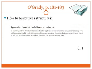 O’Grady, p. 181-183
How to build trees structures:
(…)
 