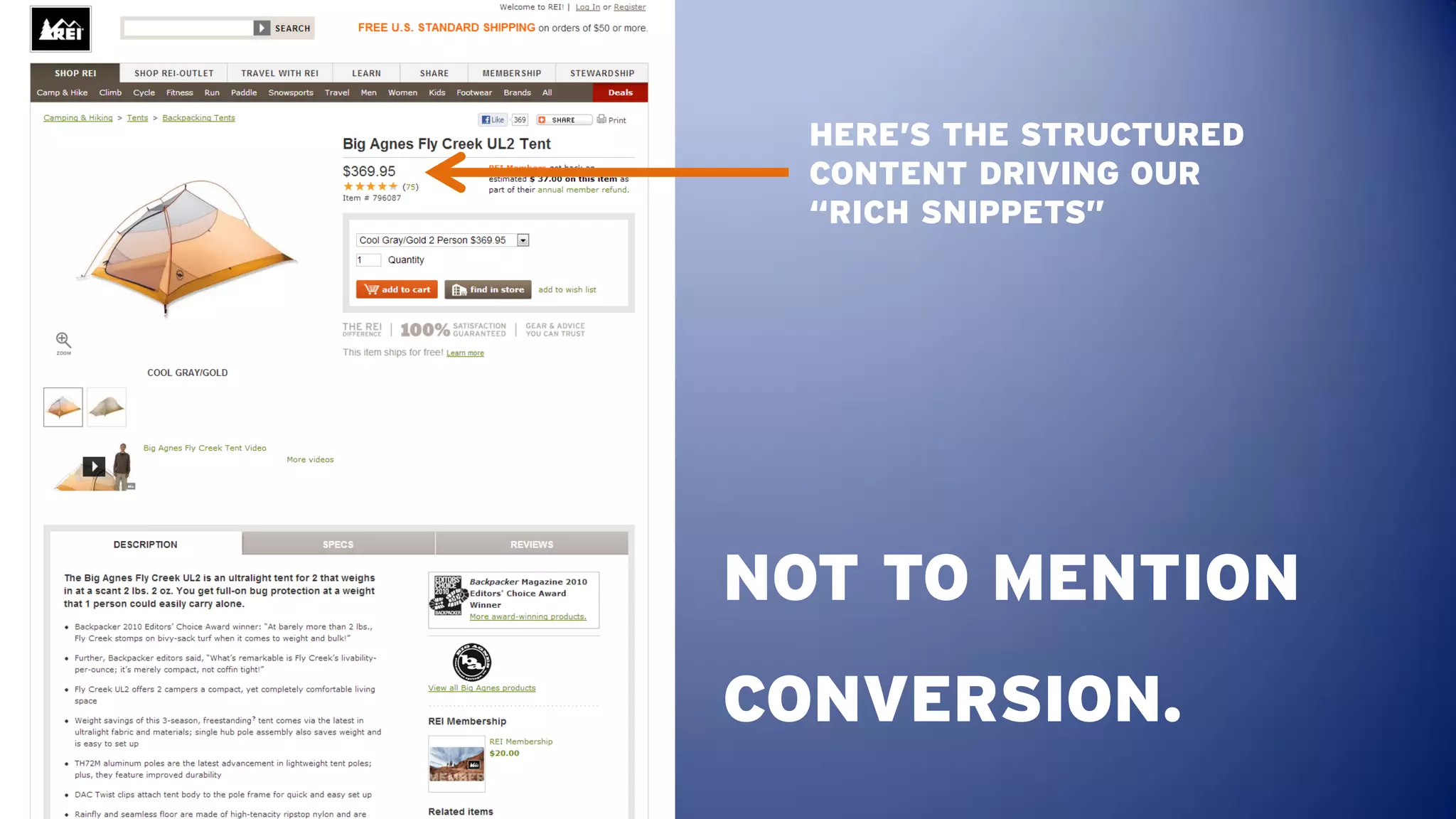 HERE’S THE STRUCTURED
  CONTENT DRIVING OUR
  “RICH SNIPPETS”




NOT TO MENTION
CONVERSION.
 
