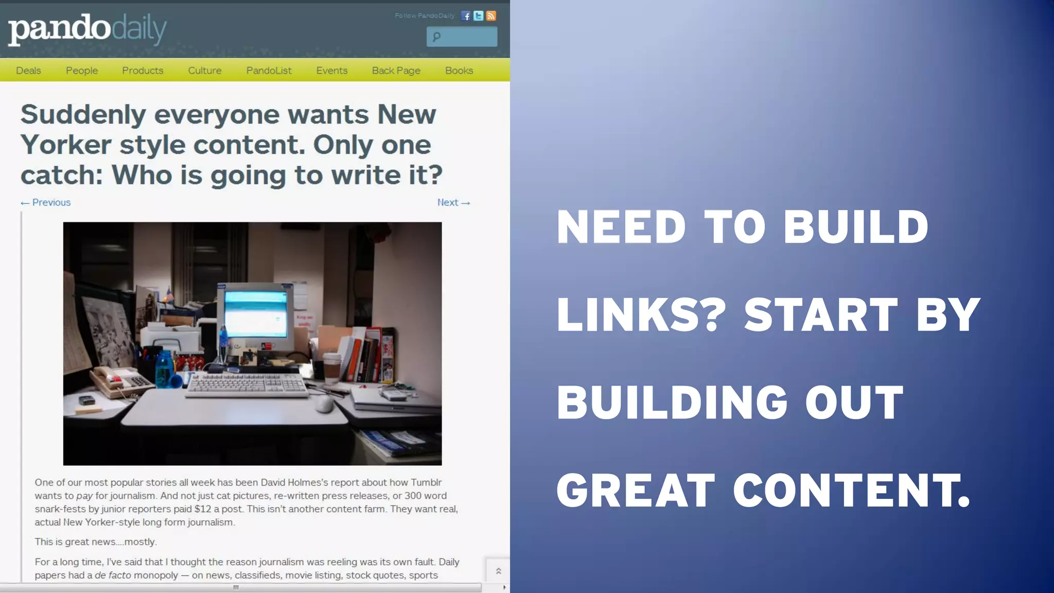 NEED TO BUILD
LINKS? START BY
BUILDING OUT
GREAT CONTENT.
 