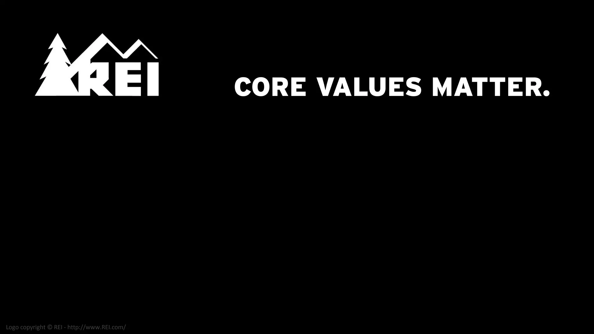 CORE VALUES MATTER.




Logo copyright © REI - http://www.REI.com/
 