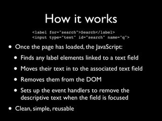 JavaScript libraries
      “The bad news:
  JavaScript is broken.
      The good news:
   It can be ﬁxed with
    more Jav...