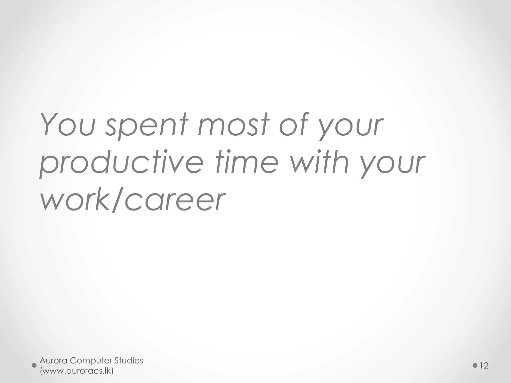 Make sure that the career you
choose matching with your skills
Aurora Computer Studies
(www.auroracs.lk)
12
Talent
2
 