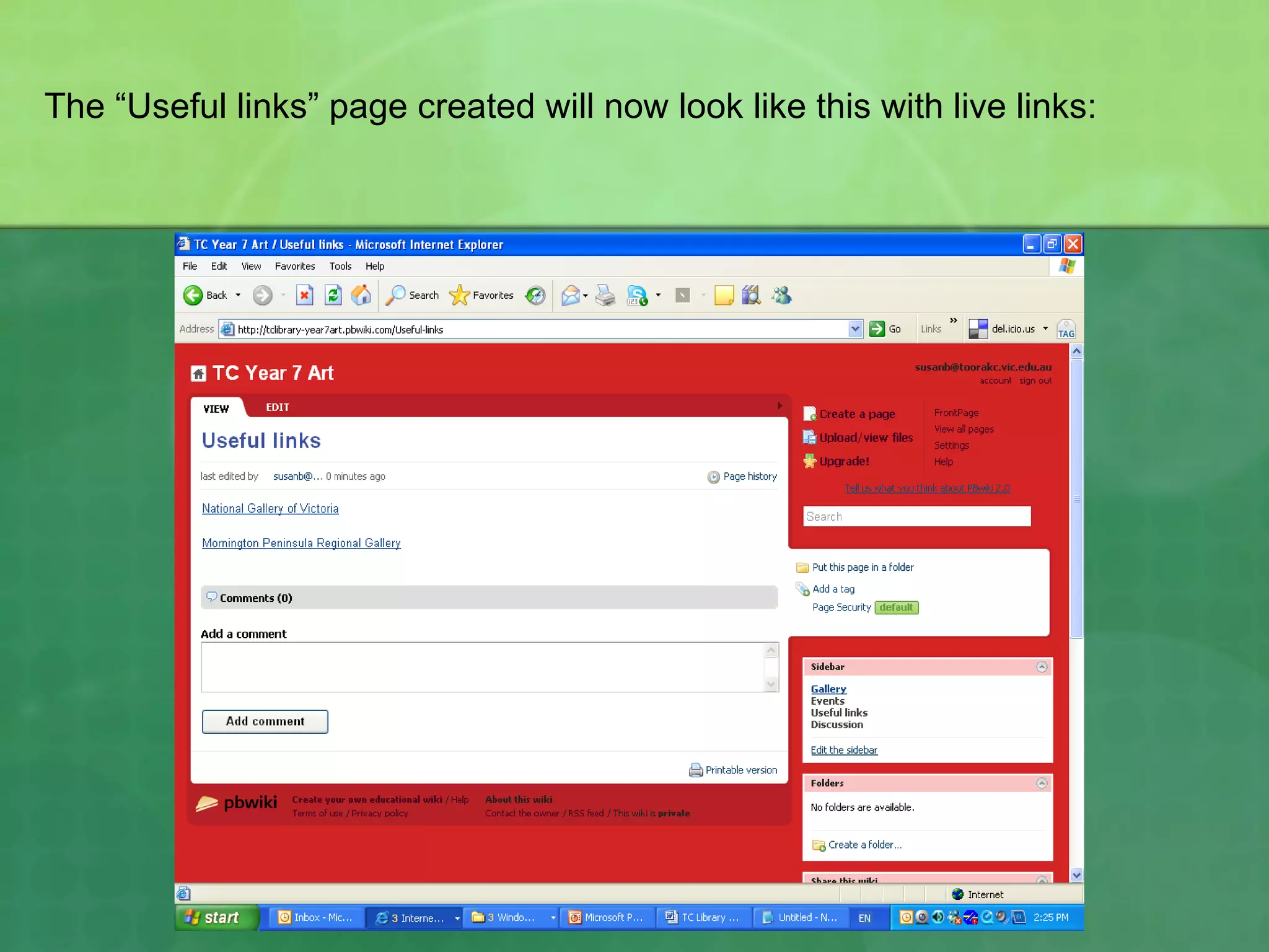 The “Useful links” page created will now look like this with live links:  