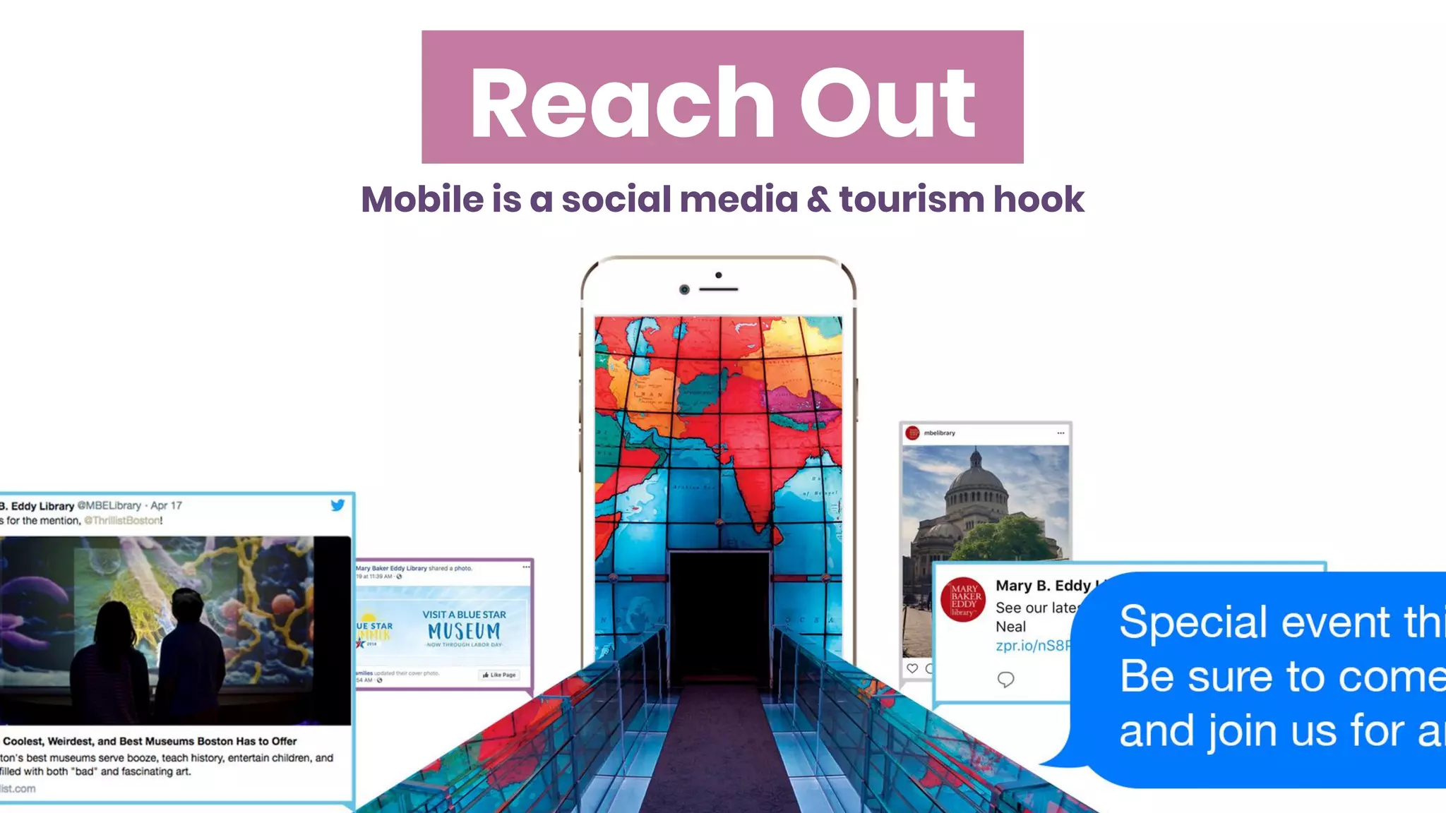 Reach Out
Mobile is a social media & tourism hook
 
