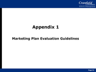 Appendix 1 Marketing Plan Evaluation Guidelines Page  