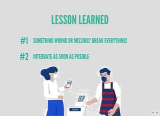 LESSON LEARNED
LESSON LEARNED
SOMETHING WRONG OR MISSING? BREAK EVERYTHING! 
#1
INTEGRATE AS SOON AS POSIBLE
#2
4 . 6
 