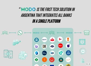 “            ISTHEFIRSTTECHSOLUTIONIN
ARGENTINATHATINTEGRATESALLBANKS
INASINGLEPLATFORM
5 . 2
 