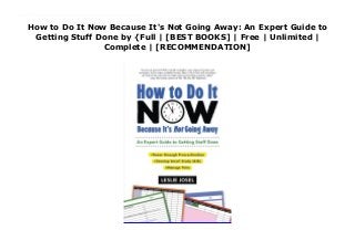 How to Do It Now Because It's Not Going Away: An Expert Guide to
Getting Stuff Done by {Full | [BEST BOOKS] | Free | Unlimited |
Complete | [RECOMMENDATION]
How to Do It Now Because It's Not Going Away: An Expert Guide to Getting Stuff Done Ebook Online Procrastination is especially tough for young adults. Getting started is overwhelming, not knowing how long things take messes up planning, and distractions are everywhere. We are all wired to put things off, but we can learn tools and techniques to kick this habit. This book is a user-friendly guide to help teens get their tasks done. Simple, straightforward, and with a touch of humor, it's packed with practical solutions and easily digestible tips to stay on top of homework, develop a sense of time, manage digital distractions, create easy-to-follow routines, and get unstuck. Author Leslie Josel, an academic/life coach for teens, will guide readers in taking back their time and tackling responsibilities.
 