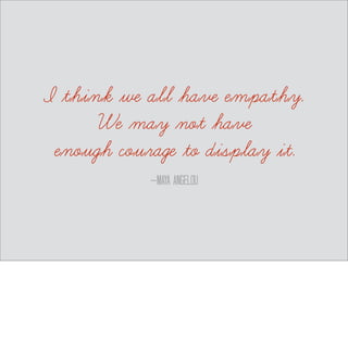 Practicing Empathy 
• Level 1: Care just enough to learn more about a 
person’s life. 
• Level 2: Use thinking strategies to structure 
interactions. 
• Level 3: Use your imagination to complain from the 
other’s perspective. 
 