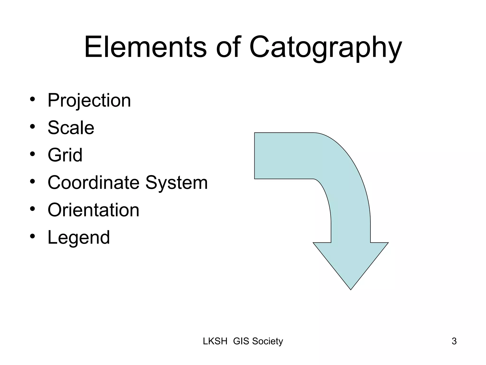 Elements of Catography Projection Scale Grid Coordinate System Orientation Legend 