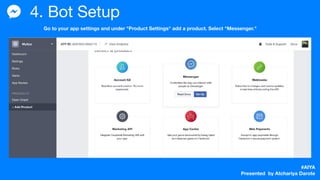 #AIYA
Presented by Atchariya Darote
4. Bot Setup
Go to your app settings and under "Product Settings" add a product. Select "Messenger."
 