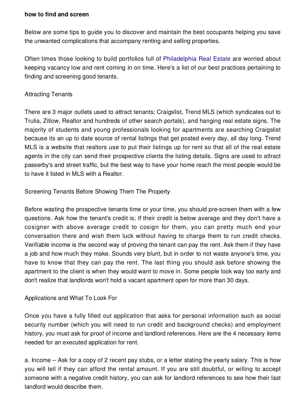 How To Find And Screen Good Tenants