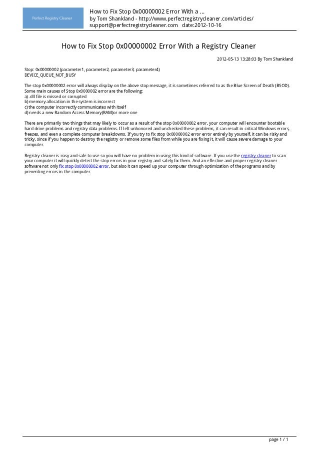 how to fix stop 0x00000002 error with a registry cleaner
