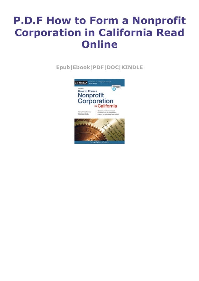 P D F How To Form A Nonprofit Corporation In California Read Online