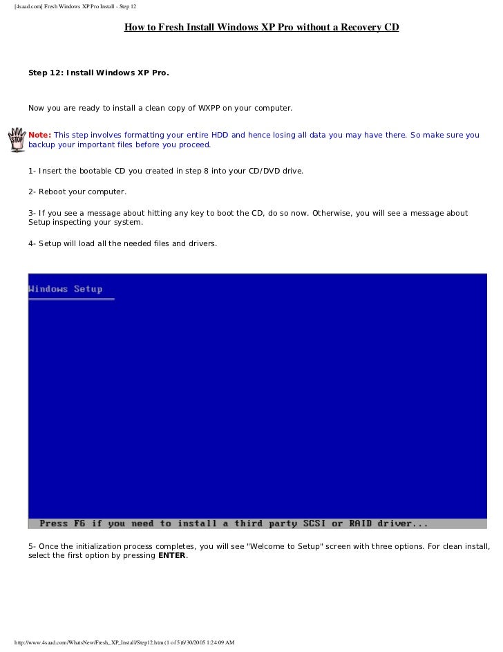 How To Fresh Install Windows X P Pro Without A Recovery C D How To Fresh Install Windows X P Pro Without A Recovery C D