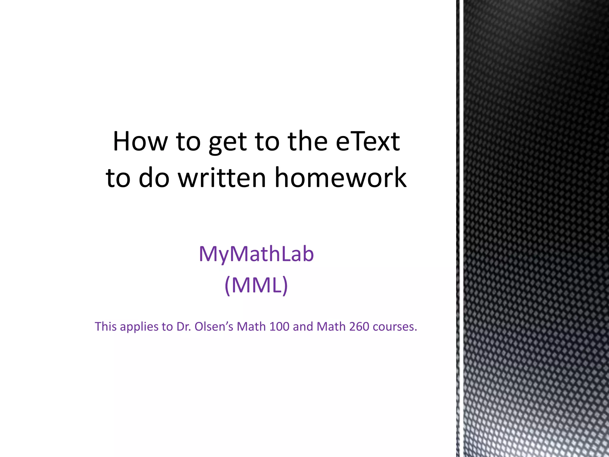 How to Get to the eText to Do Written Homework PPT