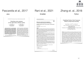 17
Pascarella et al., 2017 Zhang et. al., 2018
Rani et al., 2021
Java Smalltalk Python
 