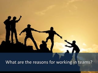 What are the reasons for working in teams?
 