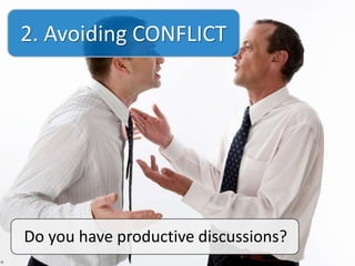 2. Avoiding CONFLICT
Do you have productive discussions?
 