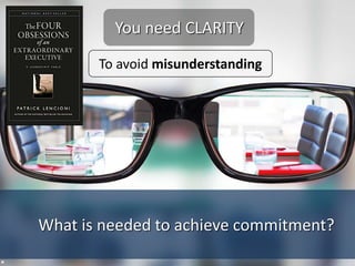 What is needed to achieve commitment?
You need CLARITY
To avoid misunderstanding
 