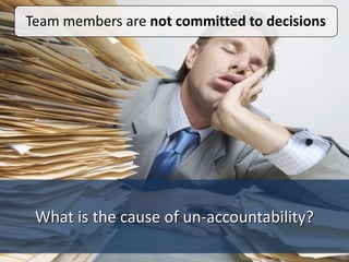 What is the cause of un-accountability?
Team members are not committed to decisions
 