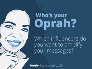 Who’s your Oprah? 
Which influencers do 
you want to amplify 
your messages? 
Prezly Get your story told 
 