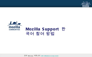 Mozilla Support 한국어
  참여 방법




한국 Mozilla 커뮤니티 http://www.mozilla.or.kr
 