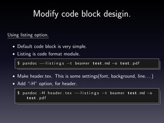 header.tex sample.
 usepackage { l i s t i n g s }
 l s t s e t {%
%l a n g u a g e ={s h } ,
b a c k g r o u n d c o l o r ={ c o l o r [ r g b ] { 0 . 1 , 0 . 1 , 0.1}} ,%
b a s i c s t y l e = f o o t n o t e s i z e ,%
c o m m e n t s t y l e= t e x t i t ,%
c l a s s o f f s e t =1,%
k e y w o r d s t y l e = b f s e r i e s ,%
f r a m e=tRBl , f r a m e s e p=5pt ,%
b r e a k l i n e s=t r u e ,
s h o w s t r i n g s p a c e s=f a l s e ,%
%numbers=l e f t , s t e p n u m b e r =1 , n u m b e r s t y l e = f o o t n o t e s i z e%
}

 