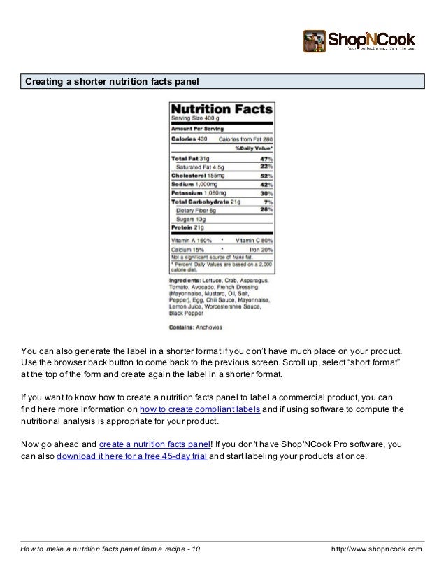 how to make a nutrition facts label from a recipe