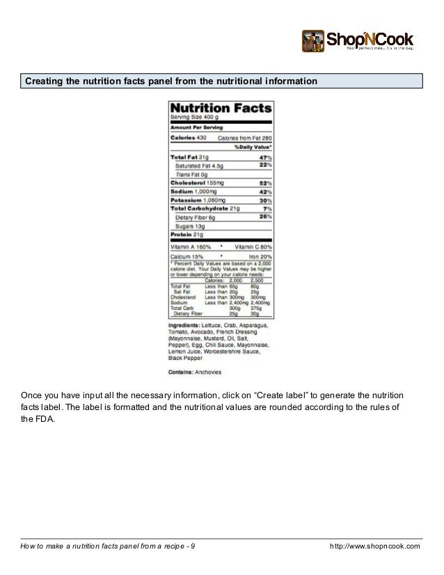 How to make a nutrition facts label from a recipe