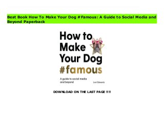 DOWNLOAD ON THE LAST PAGE !!!!
Download Here https://ebooklibrary.solutionsforyou.space/?book=1913947149 You know your dog is the cutest but does everyone else know it too?In this book, Loni Edwards, the human behind the world's most influential pets, breaks down the path to fame. Discover insights into the success of social media's top pups and follow the essential steps on the road to fame – from crafting your brand to advocating for your pup on set. With expert guidance on how to be a good dog parent and make sure your pup is happy and healthy every step of the way, this is your one-stop guide to helping your dog win over hearts, one adorable post at a time.Featuring the stories of more than 40 of the most successful pet influencers:157 of Gemma, Amazing Graciedoodle, Barkley Sir Charles, Bertie Bert the Pom, Bronson the Bully, Brussels Sprout, Bully Baloo, Charlie the Black Shepherd, Chloe the Mini Frenchie (&Emma Bear), Coco the Maltese Dog (Coco &Cici), Cookie Malibu, Crusoe the Celebrity Dachshund, Daily Dougie, Dog named Stella, Ducky the Yorkie, Frame the Weim, Gone to the Snow Dogs, Harlow and Sage, Hi Wiley, Kelly Bove, Lilybug, Lizzie Bear, Louboutina the Hugging Dog, Maya Polar Bear, Mervin the Chihuahua, Milo and Noah, MJ the Beagle, Mr. Biggie, Popeye the Foodie, Puggy Smalls, Reagandoodle, Remix the Dog, Rocco Roni, Super Corgi Jojo, Super Scooty, Tatum, That Goldendoodle, The Bike Dog, Tika the Iggy, Tuna Melts my Heart, Tupey the Borzoi, Verpinscht, Winnie the Cocker, Wolfgang 2242 Read Online PDF How To Make Your Dog #Famous: A Guide to Social Media and Beyond Read PDF How To Make Your Dog #Famous: A Guide to Social Media and Beyond Read Full PDF How To Make Your Dog #Famous: A Guide to Social Media and Beyond
Best Book How To Make Your Dog #Famous: A Guide to Social Media and
Beyond Paperback
 