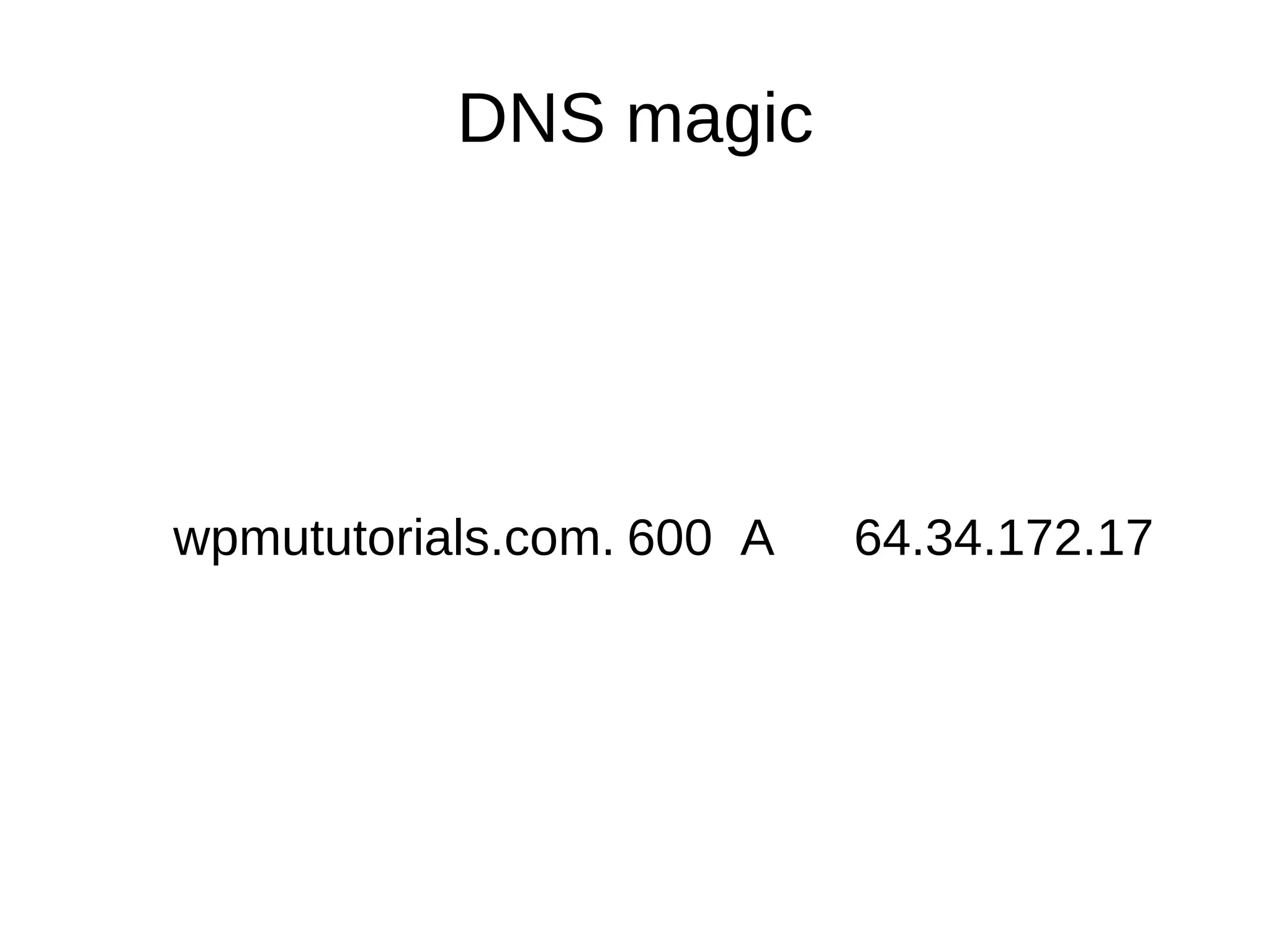 DNS magic wpmututorials.com. 600 A 64.34.172.17 