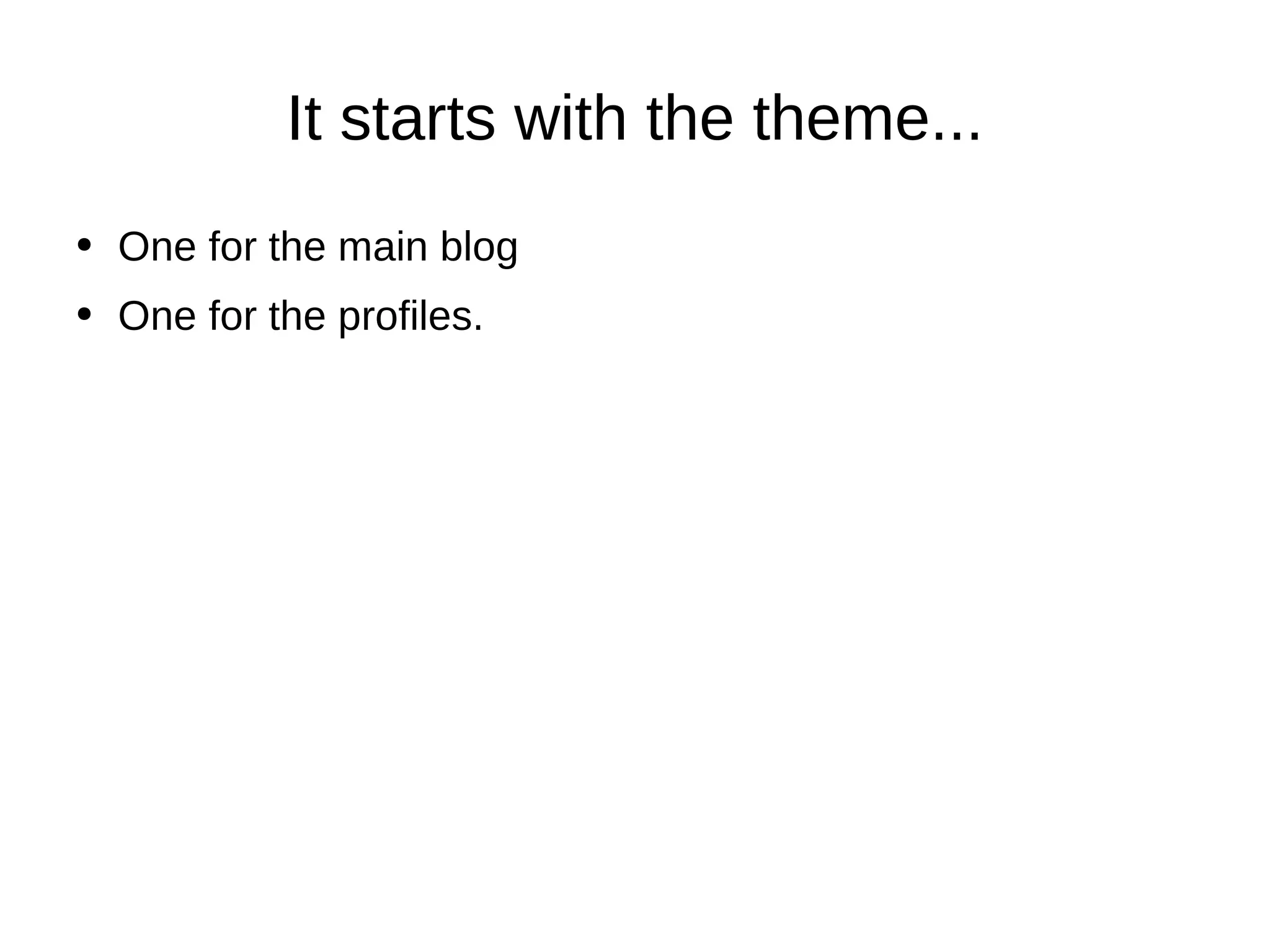 It starts with the theme... One for the main blog One for the profiles. 