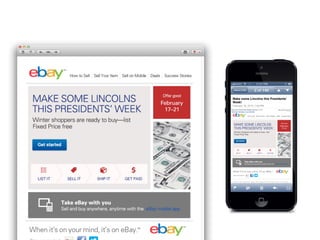 @meladorri @litmusapp
Considers the mobile user a priority
•  One layout for all screen sizes
•  320-500px
•  Large text & buttons
•  Generous white space
•  Clear calls to action
•  Short, concise body copy
 